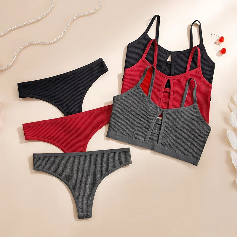 حمالات صدر قطنية لاسلكية للنساء، ملابس داخلية ملفوفة من القطن، حمالة صدر قطنية مثلثة قابلة للتمدد، مجموعة حمالة صدر وسراويل داخلية رفيعة غير مبطنة