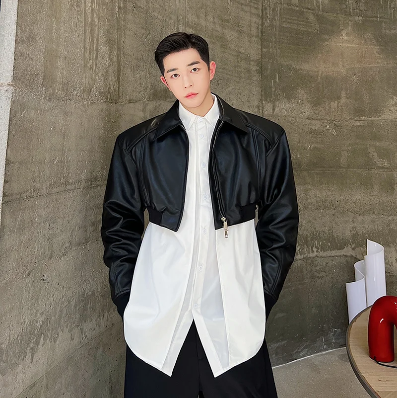 

Мужская кожаная куртка Slim Fit на молнии, модная, стильная, молодежная, универсальная, на четыре сезона