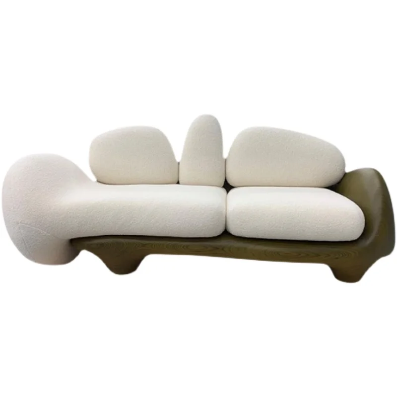 

design curved fabric sofa living room light luxury clothing store hotel minimalist solid wood lamb wool special-shaped sofa
