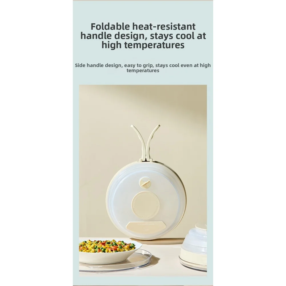 1 Piece Foldable Microwave Splatter Cover Heat Resistant Lid With Handle For Food Heating Kitchen Tool White