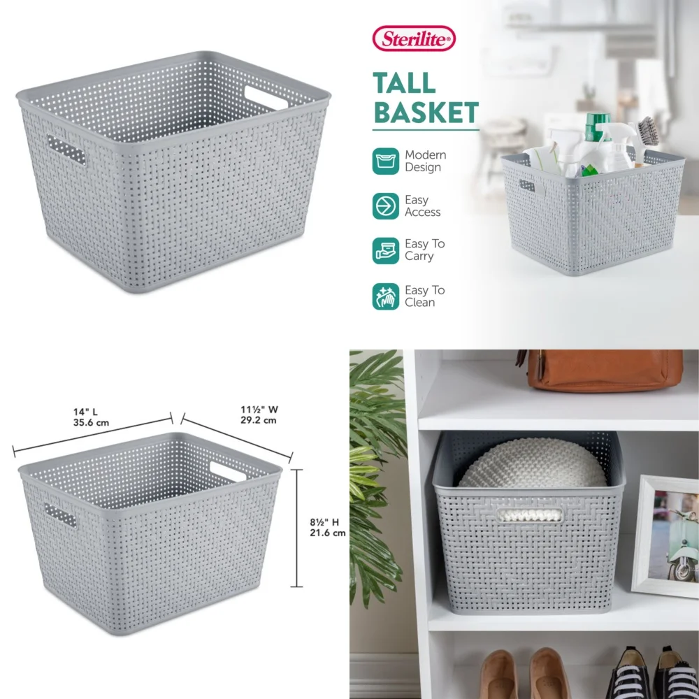 

storage baskets14 Inch Woven Storage Basket for Home Organization 6 Pack Rectangular Tall Basket Laundry Room Closet Organizer