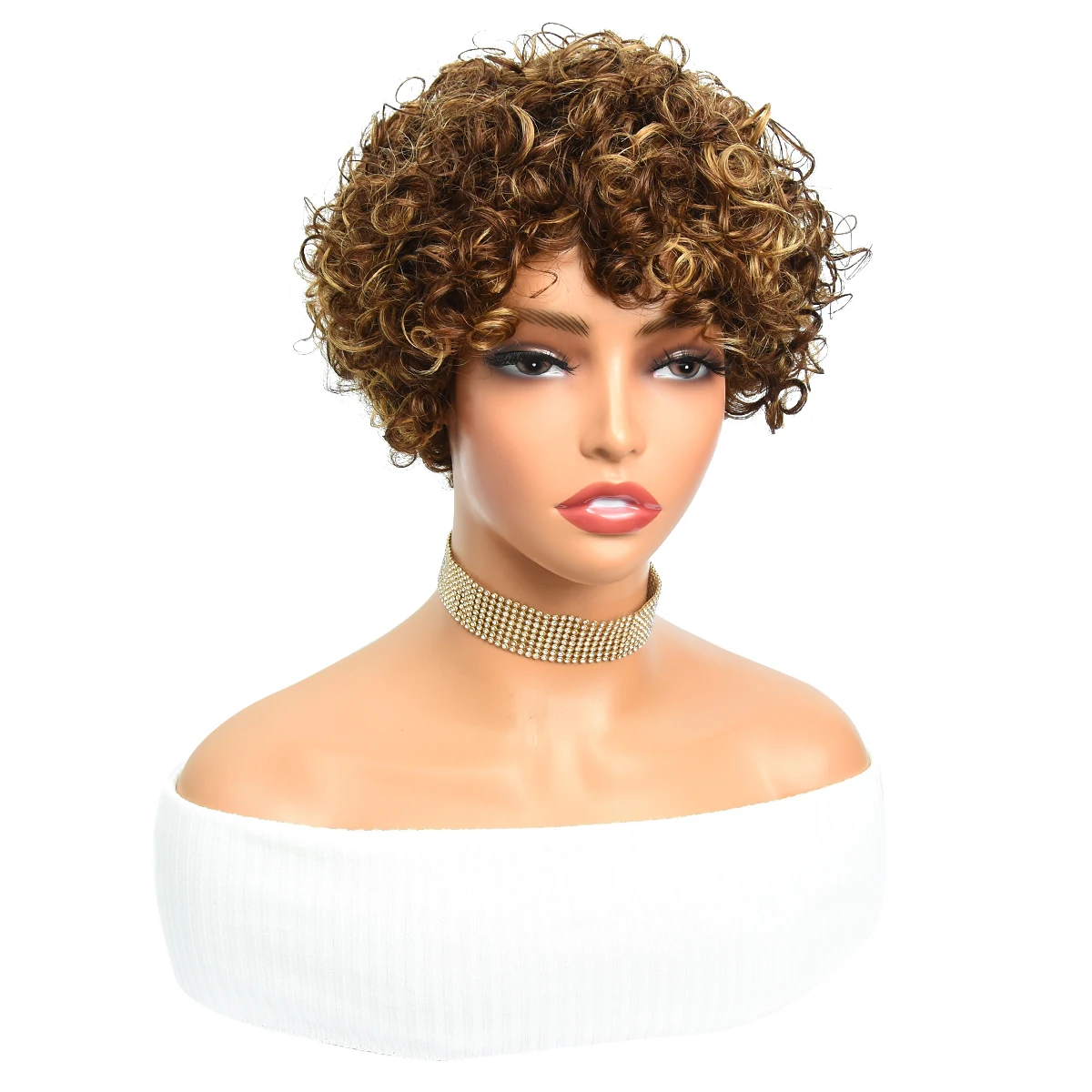 Miss Rola Brazilian Short Pixie Cut Wigs Highlight Curly Human Hair Wig Whole Machine Made Human Hair Wigs Remy 180% Density