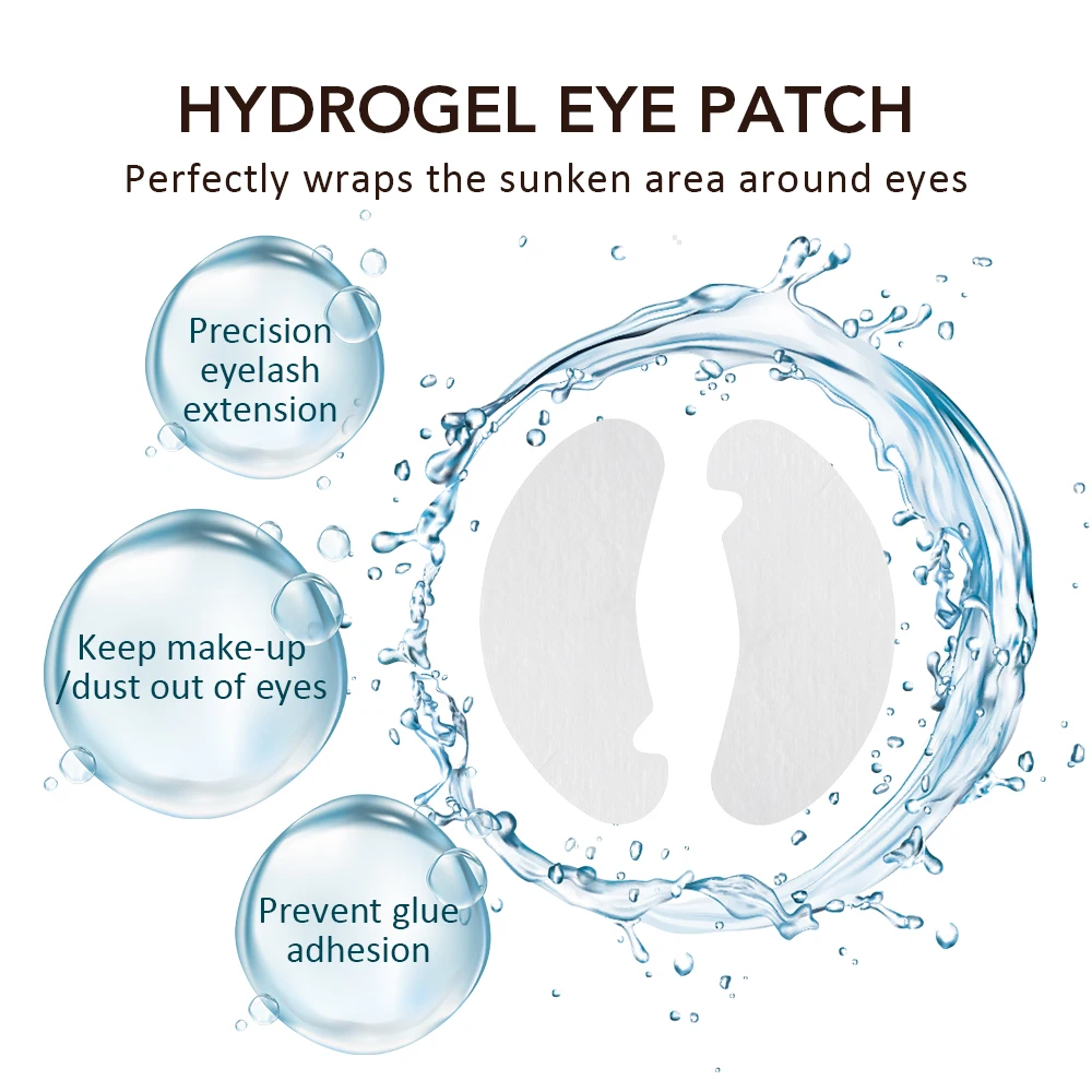 100 pares de hidrogel remendos para os olhos, remendo de extensão de cílios sob os olhos, almofada de gel para enxerto sob os olhos, adesivo de papel para cílios