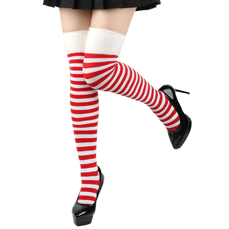 Christmas Thigh High Stockings Striped Knee High Socks Holiday Stockings Costume Accessories for Women Girls