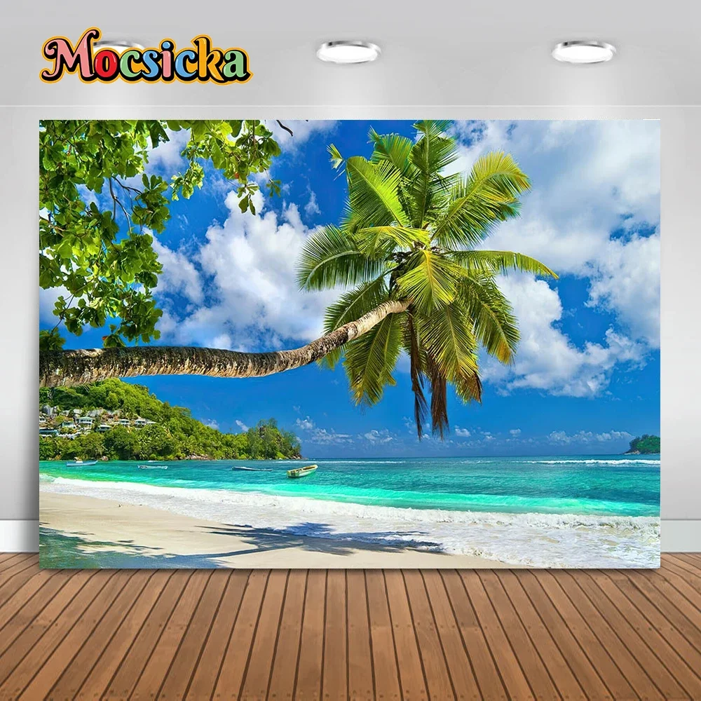 MOCSICKA летний пляжный фон для вечеринки, день рождения, фотобаннер, доска для серфинга, кокосовая пальма, цветы, фон для фотосъемки