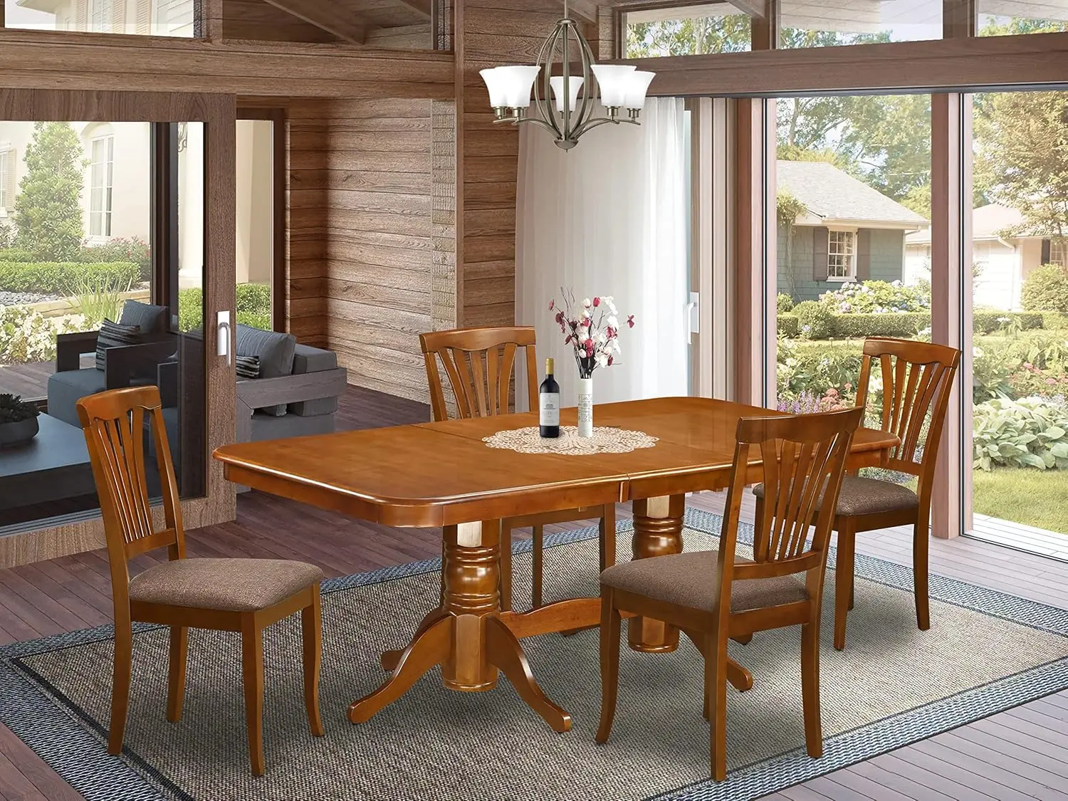 5 Piece Set Includes a Rectangle Dining Room Table with Butterfly Leaf and 4 Linen Fabric Upholstered Chairs, 40x78 Inch