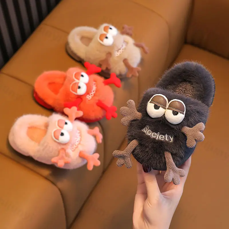 2024 New Funny Slippers Children Plush Shoes Soft Bottom Home Cotton Shoes Kids Flip Flops Cute Cartoon Boys Girls Home Slippers