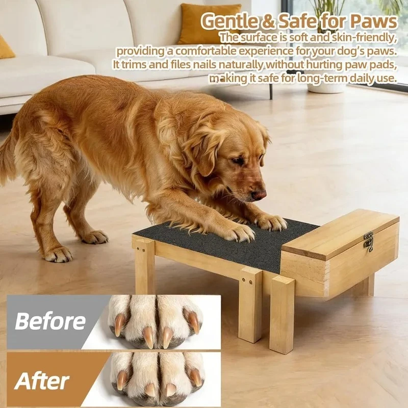 Natural Solid Wood Cat Scratching Board Durable Sisal Scratch Post with Cozy Bed Interactive Pet Toy for Indoor Cats Dogs