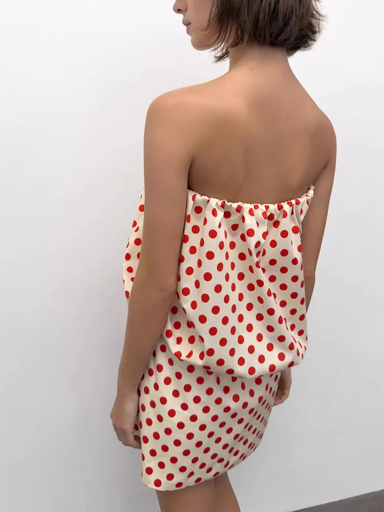Summer New Arrival Sexy Straight Collar Off-Shoulder Polka Dot Tube Top Dress Women's Fashionable Ethnic Stage Costume