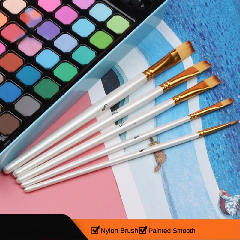 Two-color nylon hair round/flat head/oblique front /fan/hazel-shaped paint brush short rod watercolor gouache oil brush 5pcs set