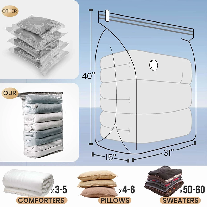 衣類を収納するための真空保管バッグ,圧縮バッグ,カバー,圧縮,トラベルアクセサリー,ポンプは不要