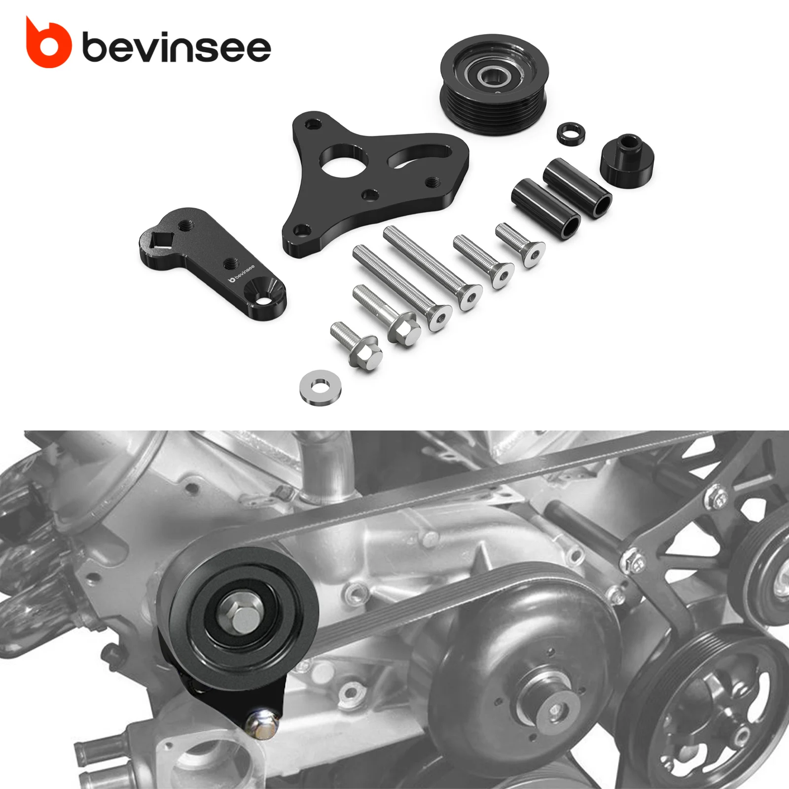 Truck Aluminum Billet Belt Tensioner with Pulley for GM LS Truck 5.3L 6.0L 4.8L 6.2L Engine, for Chevrolet Silverado Suburban