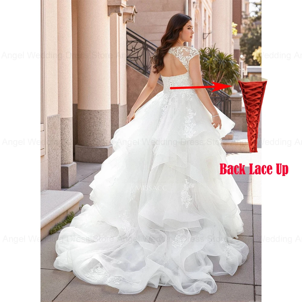 ANGEL Exquisite A-Line Plus Size Wedding Dresses Customized V-Neck Lace Up Tulle Lace Long Bridal Gowns Train Vestidos De Noiva