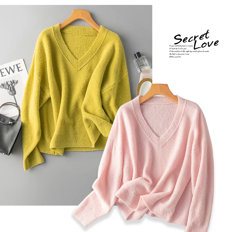 elegante v neck women wool clothes yellow top sweater womens winter sweaters white tops korean style woman oversized aesthetic