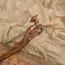 New Chinese Handmade Wooden Hairpin Nine-tailed Fox Antique Hair Accessories Sandalwood Hairpin Female Hair Headdress Elegantly