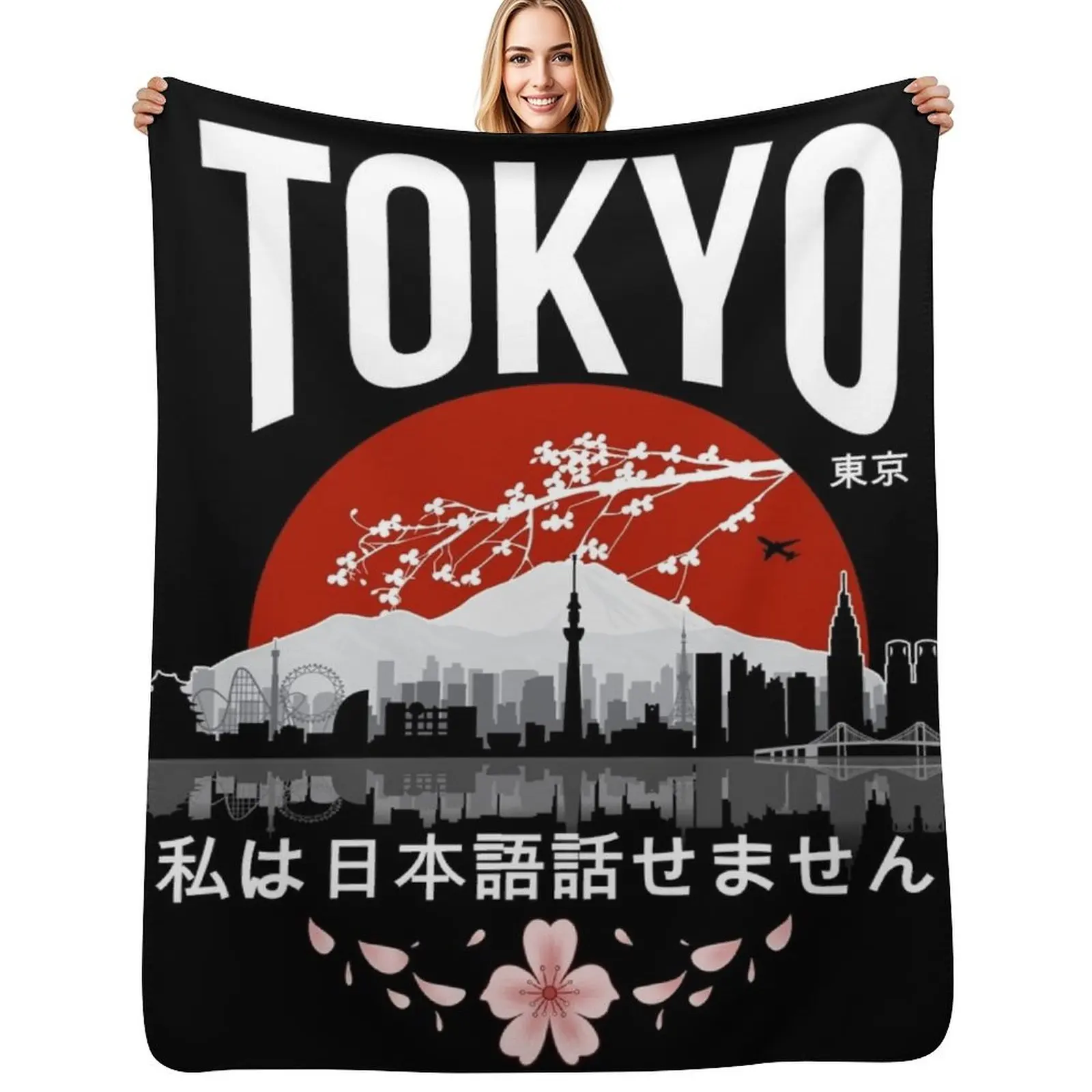Tokyo - I don’t speak Japanese: White Version Throw Blanket Fuzzy Plush Throw Blanket for Sofa Chair