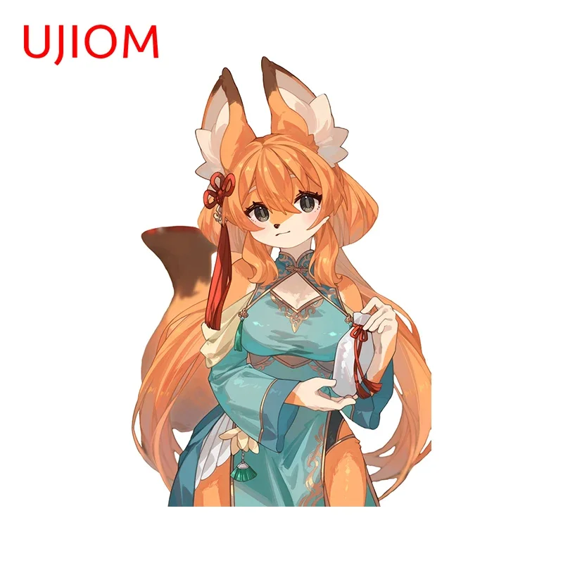 UJIOM 13cm X 8.7cm Sexy Cheongsam Furry Fox Wall Stickers Chinese Style Girl Home Decoration Decals Nice Cupboard Chambre