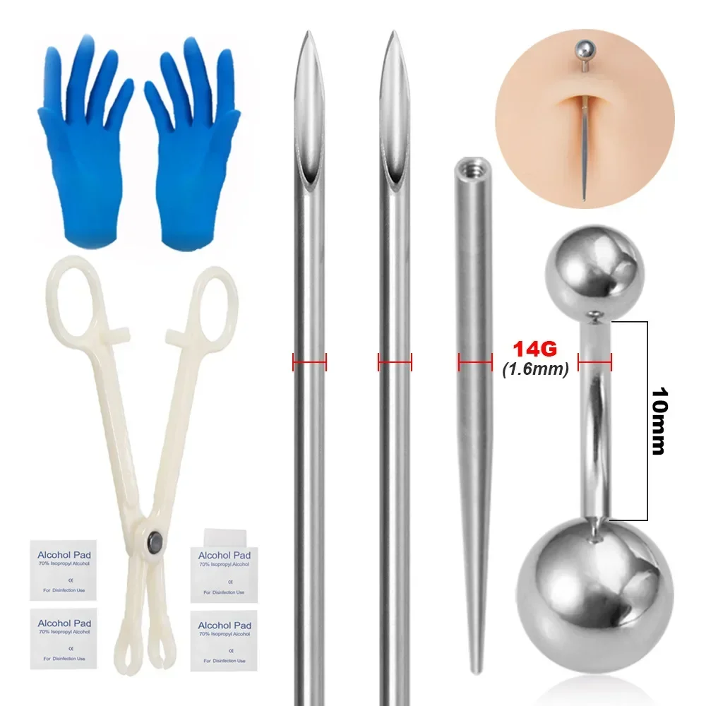 Body Piercing Kit Surgical Steel Threaded Taper Pin Needles Lip Nose Tongue Cartilage Eyebrow Navel Piercing Jewelry Tool Pliers