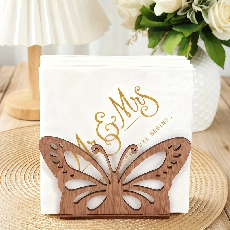 Art Butterfly Design 2D Wooden Napkin Rack Kitchen Tissue Paper Storage Box Dining Table Decor Countertop Organizer Home Decor