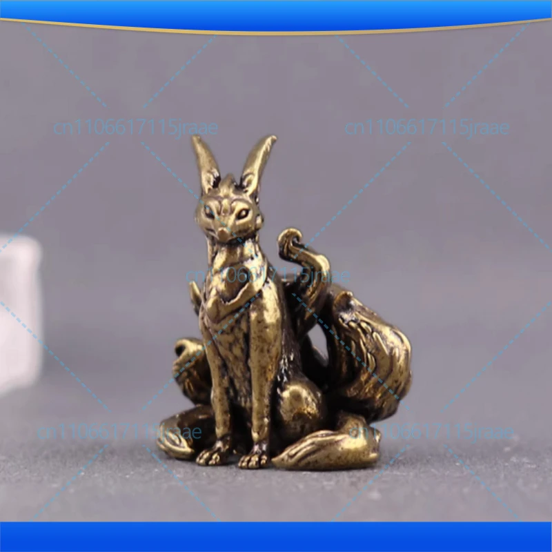 Brass Nine-Tailed Fox Statue - Mystical Fox Spirit Figurine for Office Desk Decor, Zen Tea Pet, Mythology Collectible Gift​