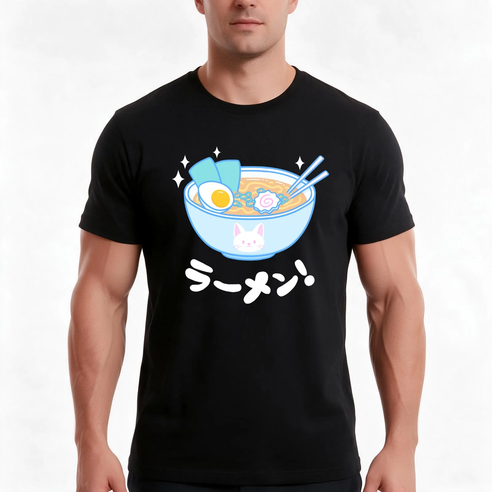 Cute Ramen Nikury T-Shirt, Summer Casual Cotton Tee, Oversized Streetwear Tops, Vintage Graphic Print, Loose Fit Short Sleeve