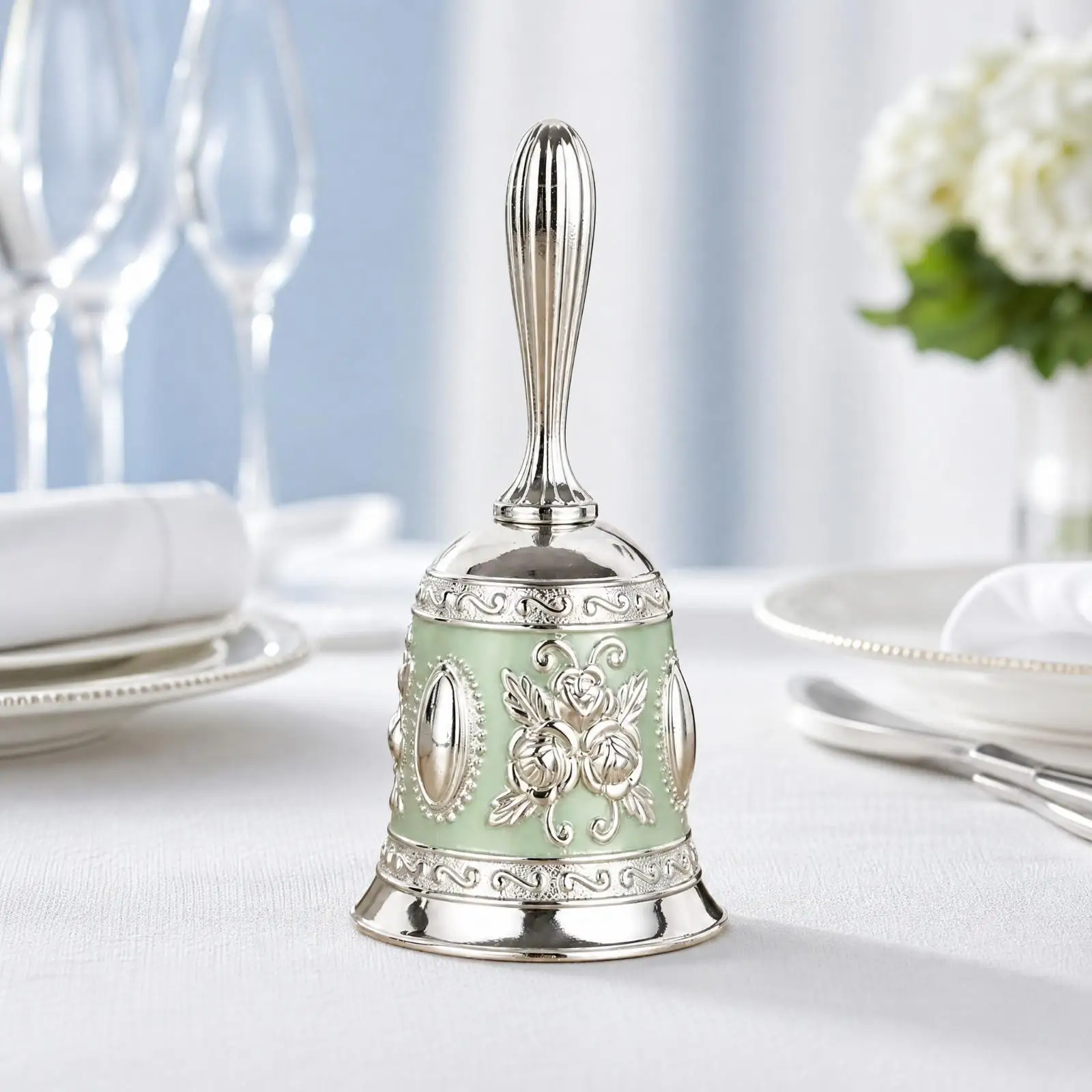 Hand-Operated Metal Service Bell Ornate Desk Bell with Decorative Handle Sturdy Long-Lasting for Restaurant Personnel, Meetings