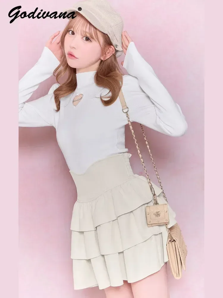 Japanese Style New Spring Summer Ladies Sweet Cake Skirt Solid Color Women's High Waist Slim Elegant Short Culotte Mini Skirts