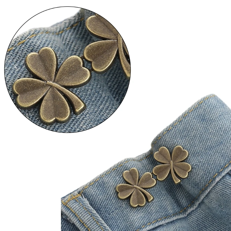 Shamrock Waist Pins for Girls Women Alloy Shawl Clip Waist Brooches Hook for Jeans Pants Snap Buckle Waist Accessories