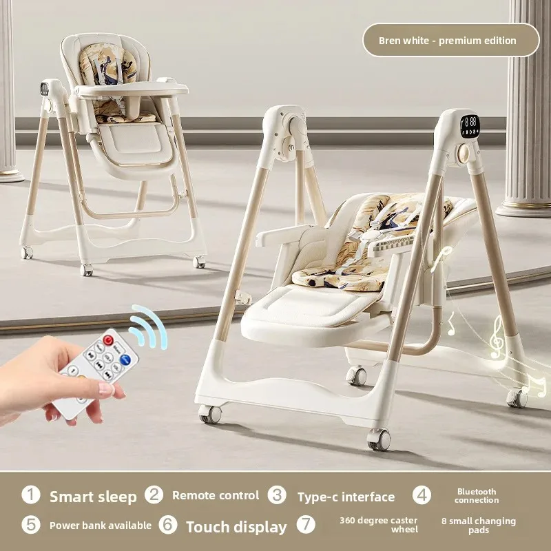 Babyfond Electric Multifunctional Foldable Reclining Baby High Chair Electric Rocking Feeding Chair for Infant Toddler