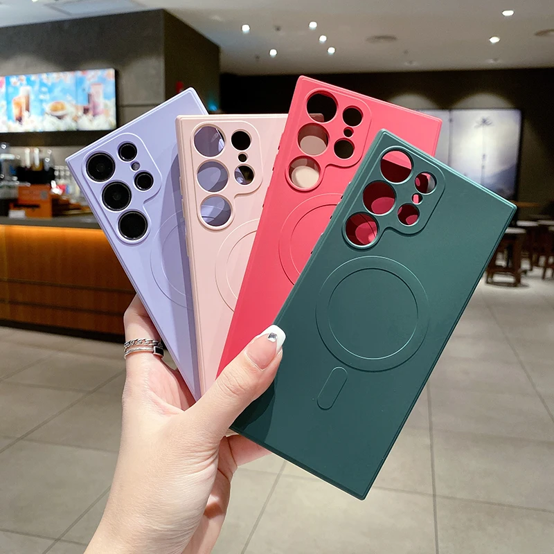 For Magsafe Magnetic Wireless Charge Luxury Liquid Silicone Soft Phone Case For Samsung S25 Ultra S24 Ultra S22 S23 Ultra Plus