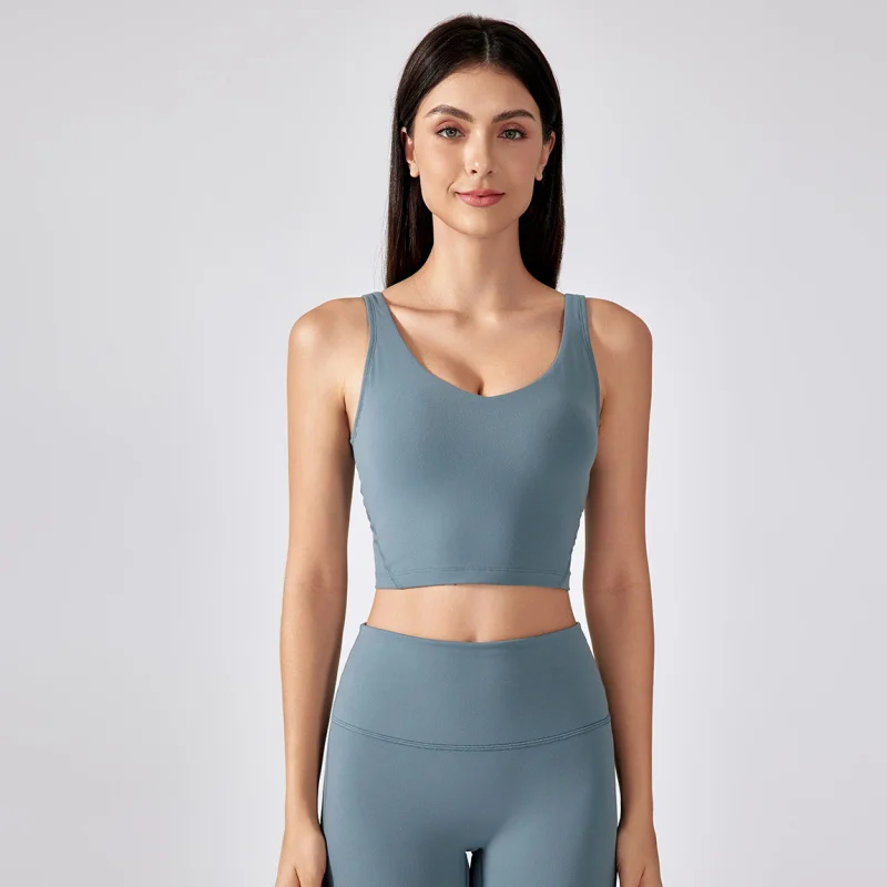 V Neck Built-in Bra Sports Yoga Top Slim-fit Vest with Quick Dry Casual Fitness Workout for Women Tank Top Wear