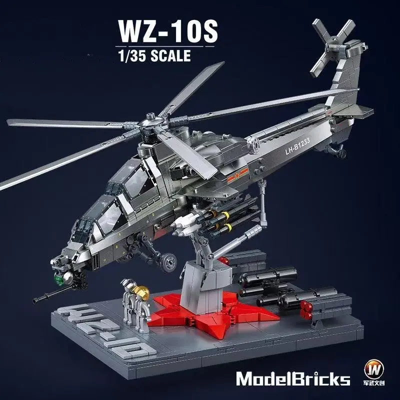 

B1569 Stealth Fighter 1233/WZ-10S Armed Helicopter Sixth-Generation Assembly Building Block Set Toy Gift for Kids And Model
