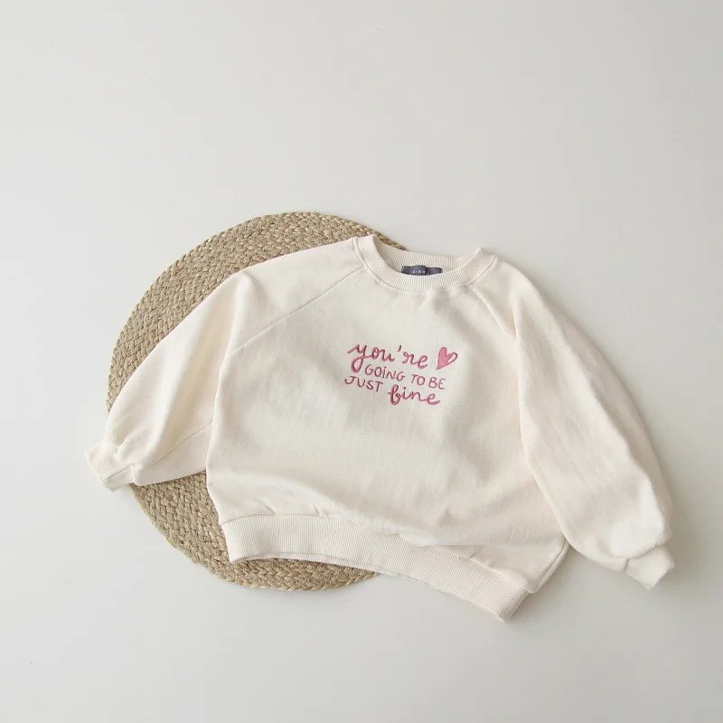 2024 Autumn Children Clothes Girl Boy Embroidery Letter Hoodie Loose Baby Long Sleeve Casual Tops Fashion Cotton Kid Sweatshirt