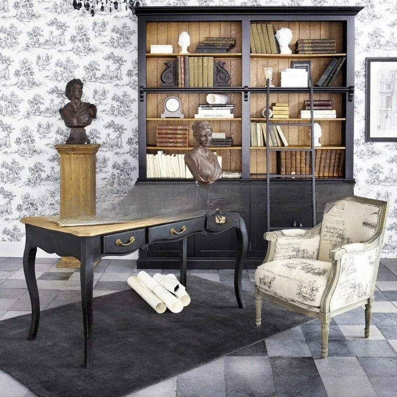 アメリカ産無垢材デスク家具 学生用オーク製ライティングデスク 収納テーブル 子供用レトロデスクと椅子の組み合わせ