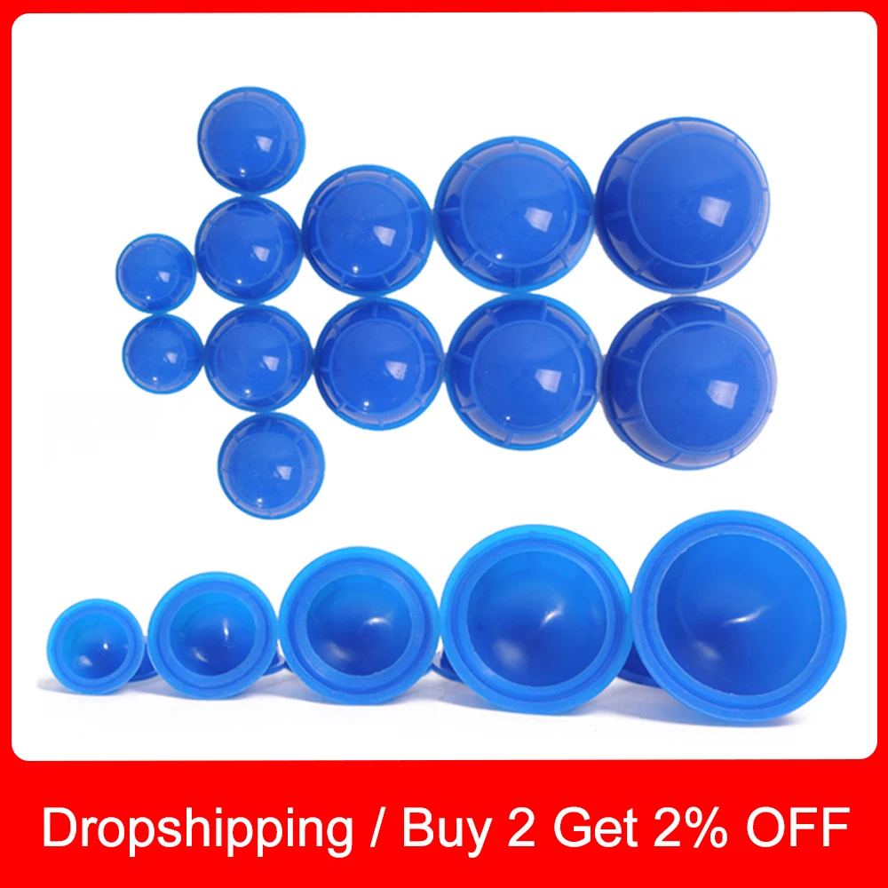 Silicone Vacuum Cupping Cans Set 12pcs Different Size Massage Jars Neck Back Body Massager Slimming Anti-cellulite Suction Cups