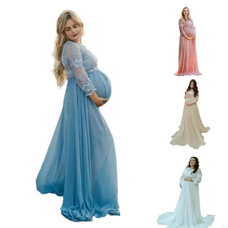Modern Pregnancy Maxi Dress Middle Sleeve Maternity Dress With Train For Party Comfortable Acrylic Wear
