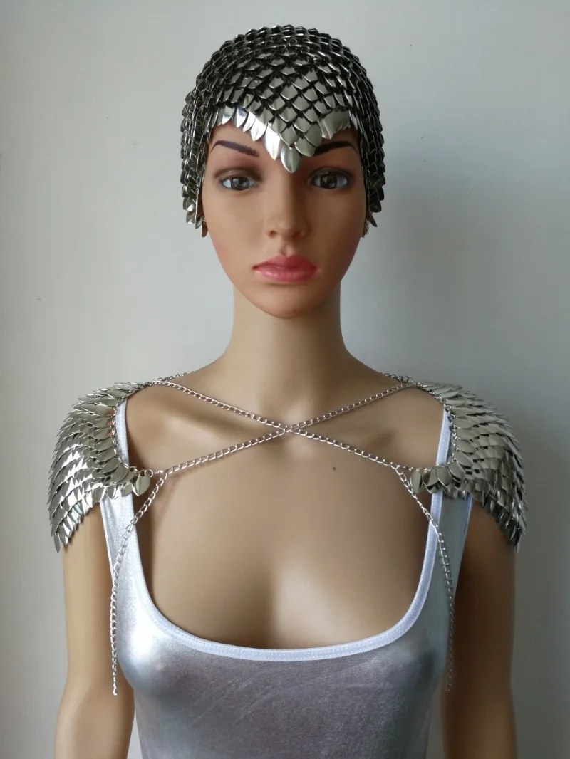 Design Scale Shoulder Body Chain Metal Mask Headdress Women Sexy Bikini Carnival Bra Harness Music Festival Rave Accessories