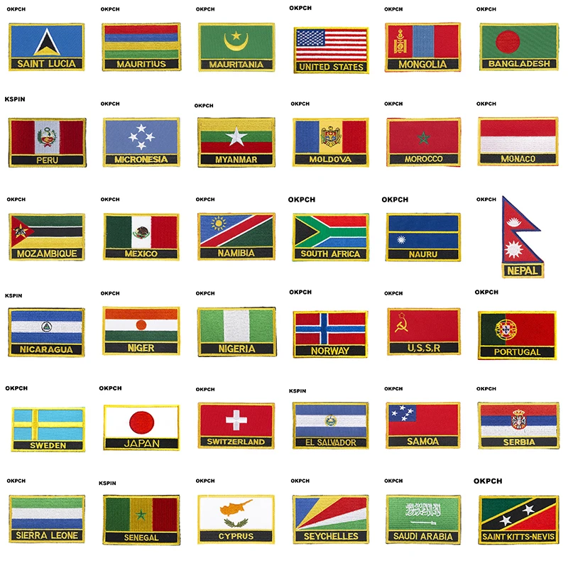 MAURITIUS U.S.A. Myanmar Morocco Mexico South Africa Norway Portugal Serbia Cyprus National Flag Flag Embroidery Patch Badge