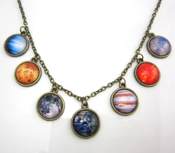 1 Pc New Design Solar System Necklace, Planet Universe Galaxy Necklace, Antique Brass Pendant, Glass Dome Necklace HZ1