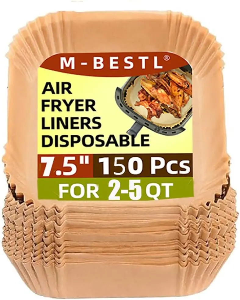 

7.5 Inch Square Air Fryer Parchment Paper Liners, 150 Pcs Non-Stick Oil-Proof Disposable for 2-5 QT Frying Baking Roasting