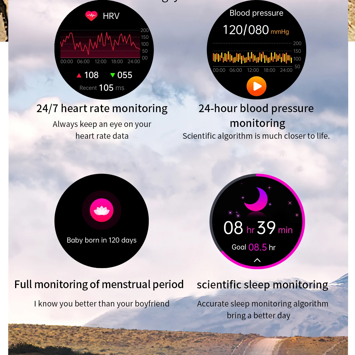 Смарт-часы с синими зубьями, 1,32 дюйма, водостойкие