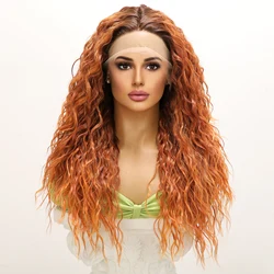 Peruca de cabelo encaracolado fofa para mulheres, renda artesanal, laranja, vermelho, natural, diária