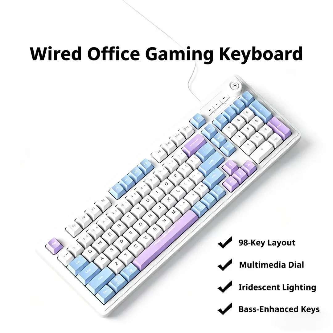 Three-color Splicing Wired Keyboard Multifunctional Knob Adjustable Low Noise Luminous Mechanical Feel Keyboard for Game Office