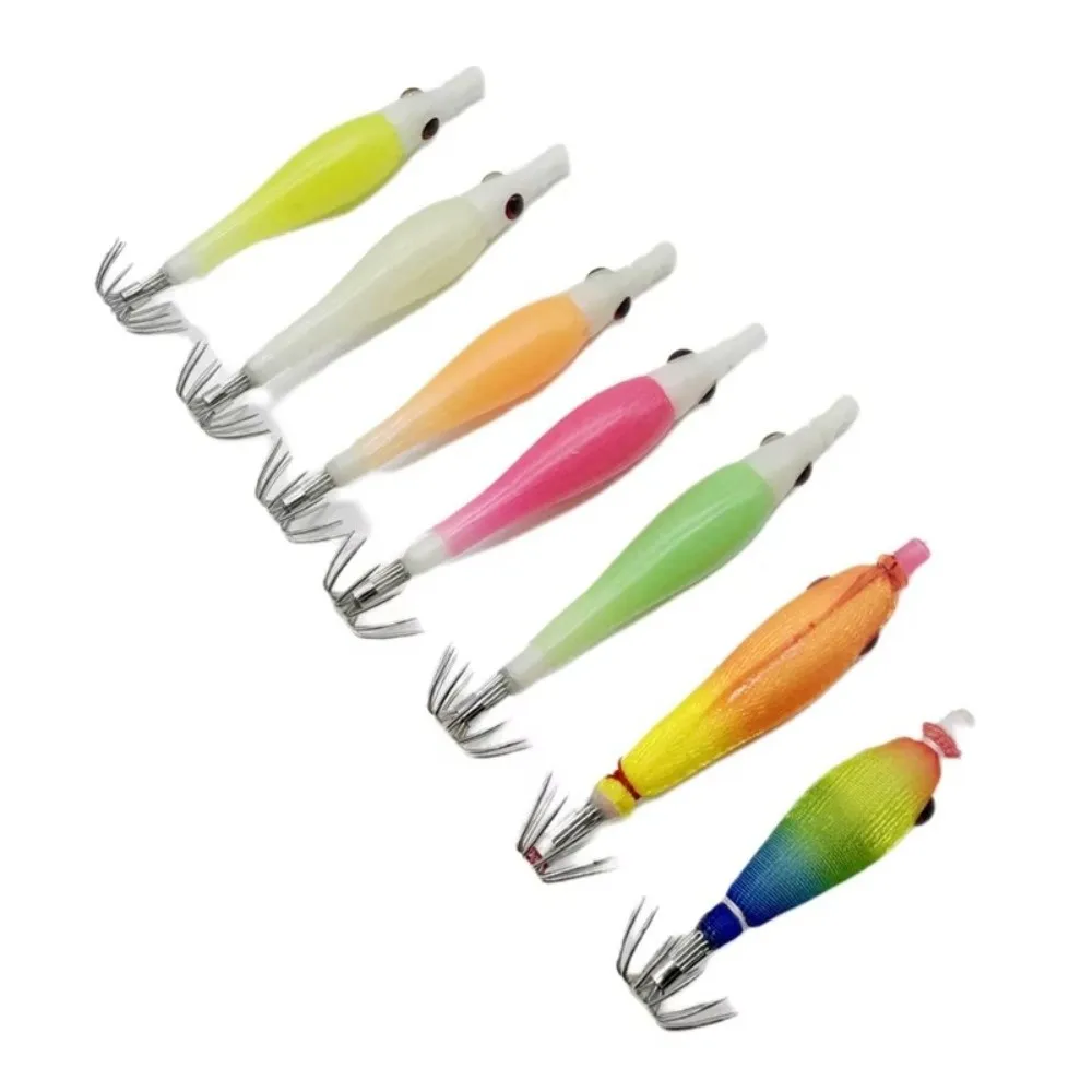 Lure Luminous Squid Jig Silicone Cloth Wrapping Sea Fishing EGI Squid Hook Small Wooden Shrimp Fishing Lure Sea Fishing