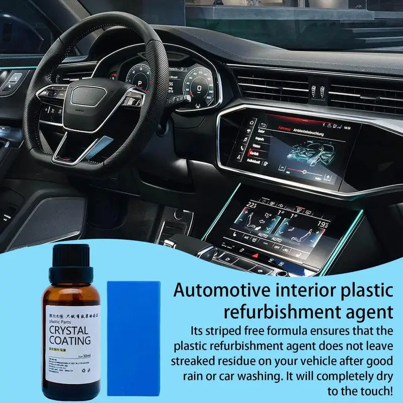 Nano Coating Restoring Agent Car Interior Refurbish Liquid 30ml Auto Plastic Refresh Agent With Sponge Brush Car Accessories