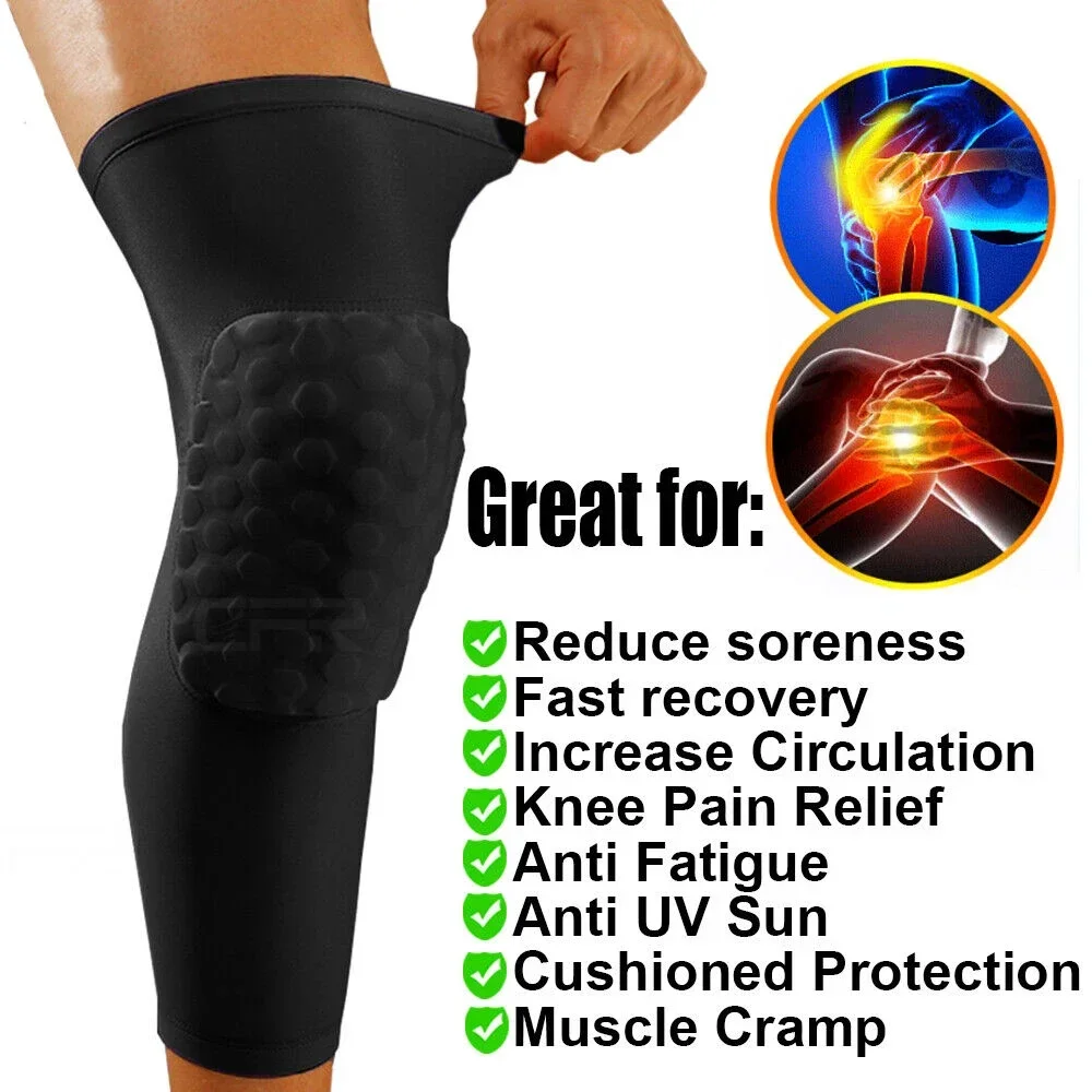 1Pair Honeycomb Knee Pads Long Leg Compression Sleeves Brace Protection Men Women Cycling Basketball Football Volleyball Tennis