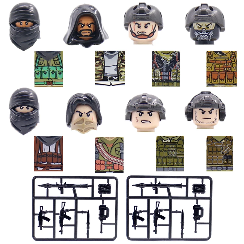 

Building Blocks Figure Toys Gifts Weapons Guns Mini Bricks MOC Scarf Mask Helmet Single Sided Printing Toys For Children