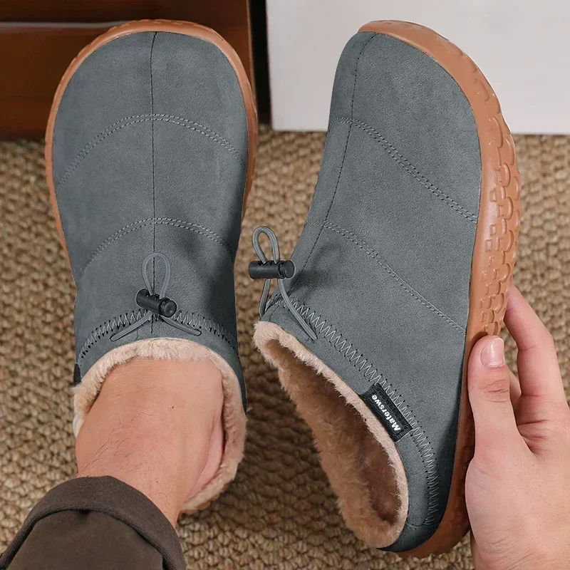 Men Slippers Home Antiskid Sewing Suede Winter Slippers Indoor Slip-on Shoes Men Plush Cozy Unisex House Slipper Big Size