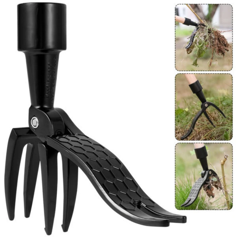 Long Handle Stand-Up Weeding Tool, Foot Pedal Hoe with Hook, Manual Weeding Scythe for Garden, Standing Weed Puller with 4 Claws