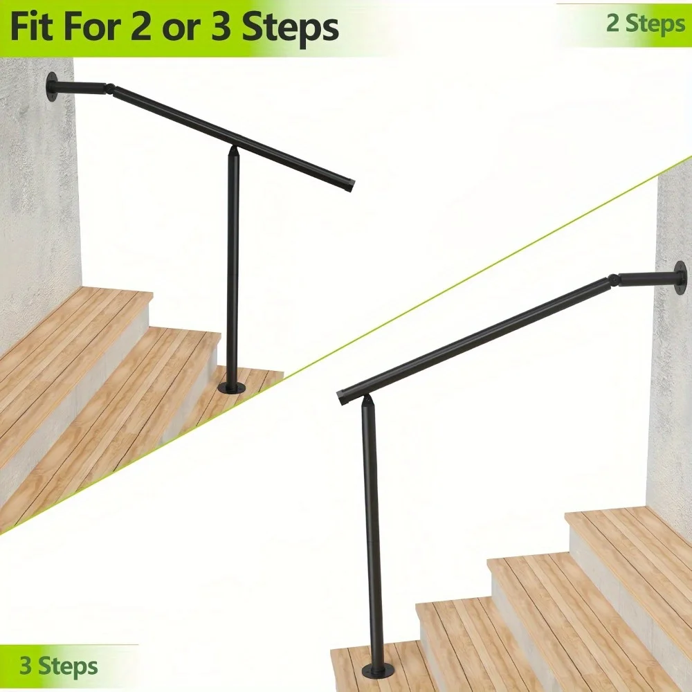 مجموعة درابزين حديد مزورة، مناسبة لـ 2-3 خطوات، تركيب متعدد الجوانب، سلامة لكبار السن، بما في ذلك درابزين الشرفة.